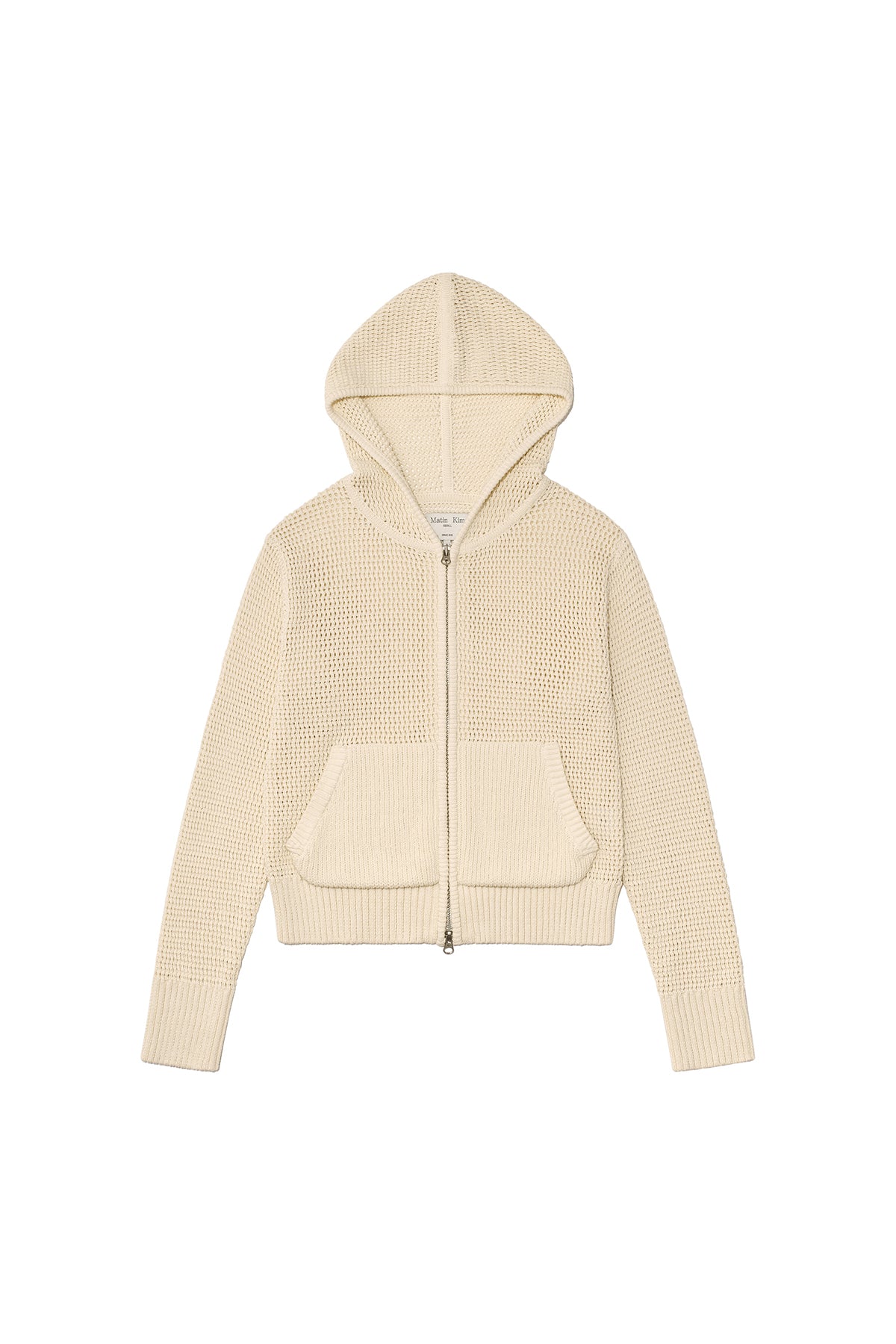 matinkim TWO TONE MESH KNIT HOODY ZIP UP IN IVORY
