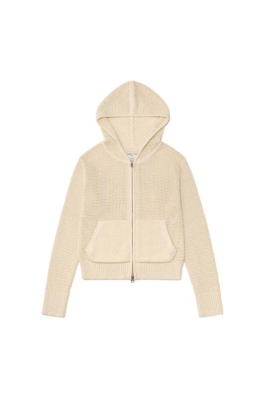 matinkim TWO TONE MESH KNIT HOODY ZIP UP IN IVORY