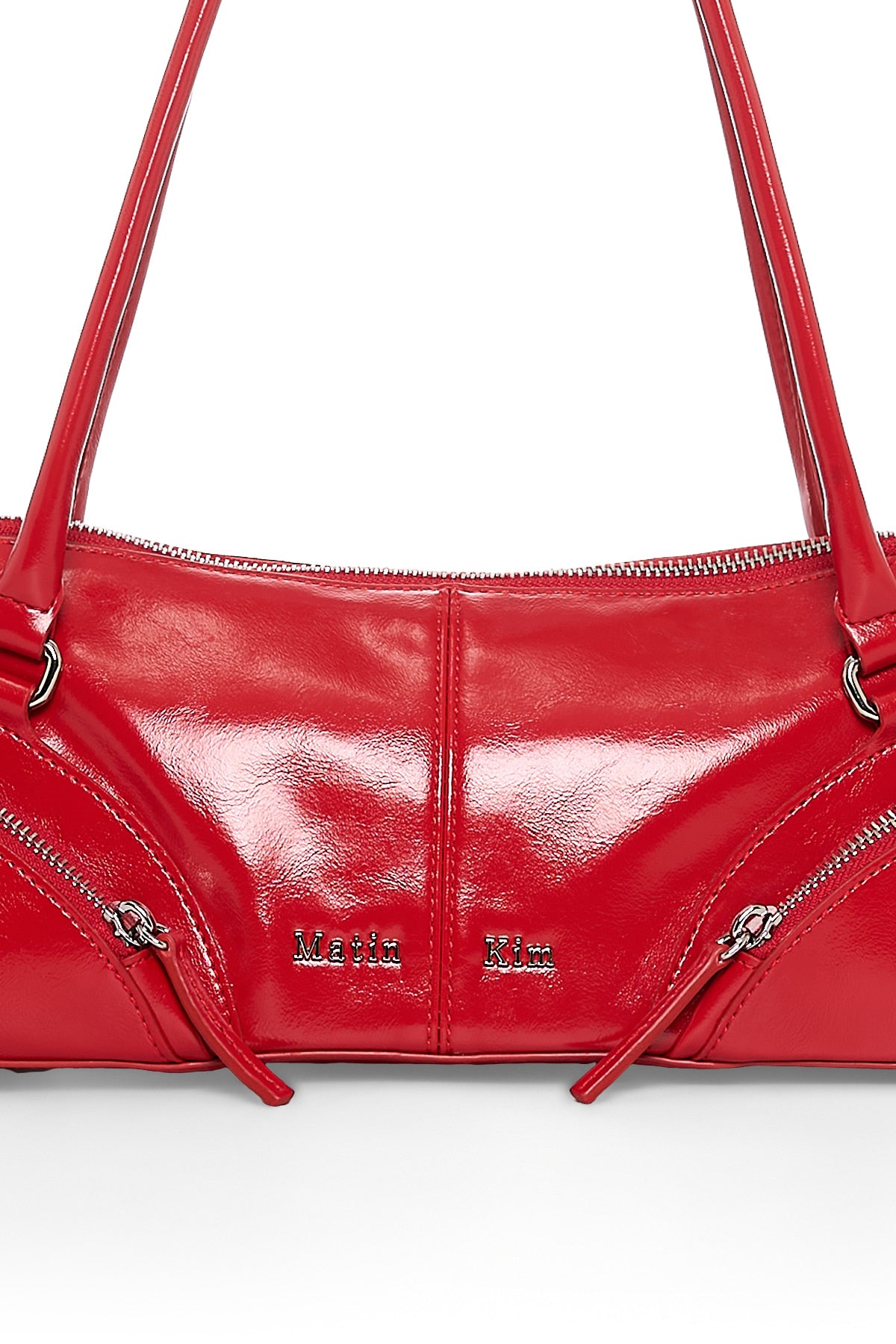 matinkim CURVE ZIP BAGUETTE BAG IN RED