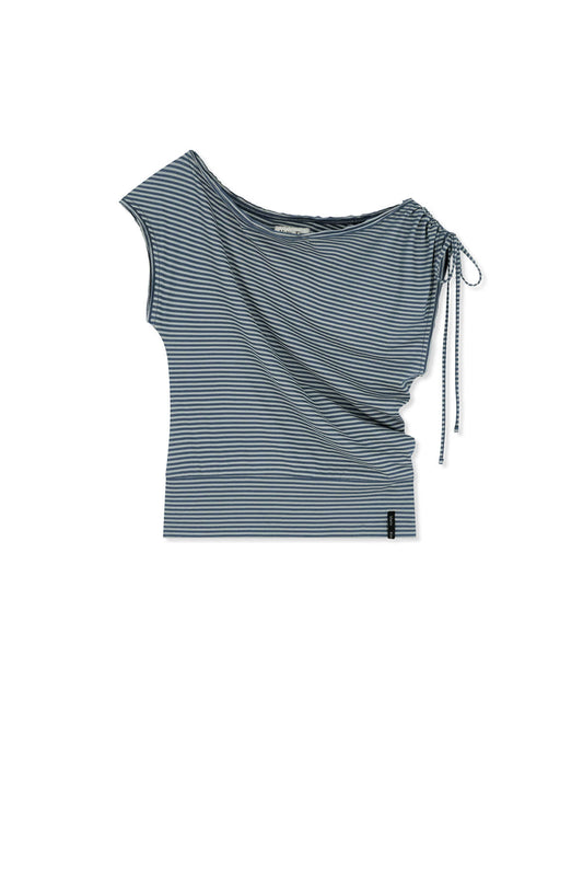 matinkim DRAPED ASYMMETRIC SLEEVELESS TOP IN SMOKE BLUE