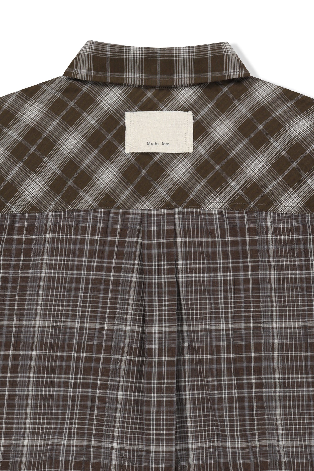 matinkim MIXED CHECK OVER FIT SHIRT IN BROWN