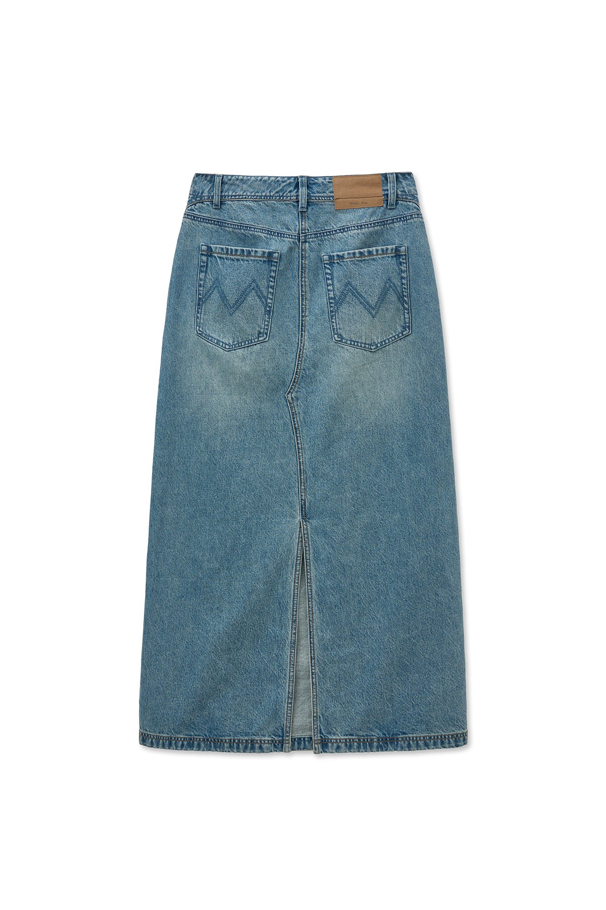 matinkim DAMAGE POINT LONG DENIM SKIRT IN BLUE