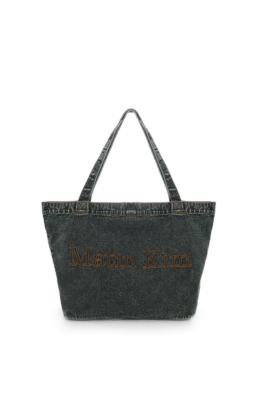 matinkim MATIN STITCH DENIM SHOULDER BAG IN BLACK