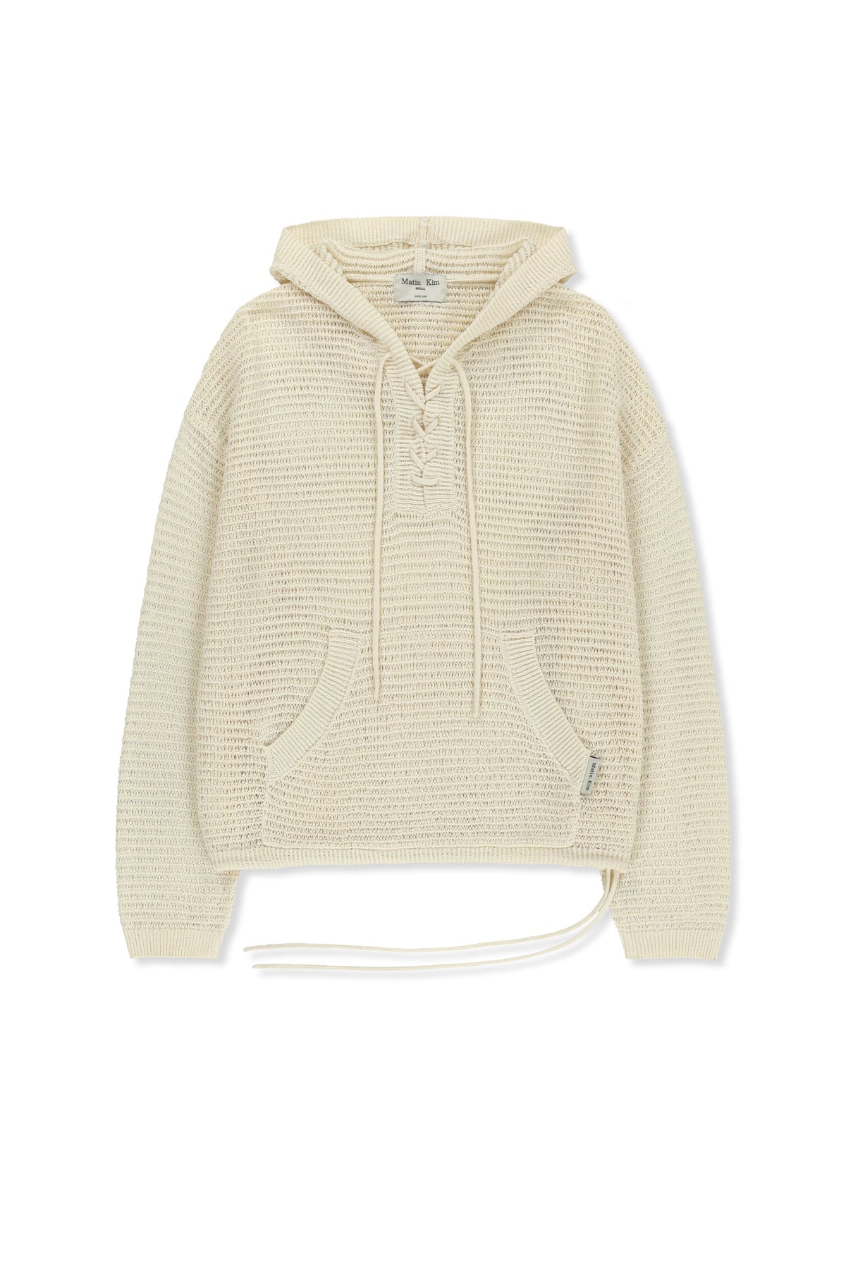matinkim OVERSIZED MESH KNIT HOODIE IN CREAM
