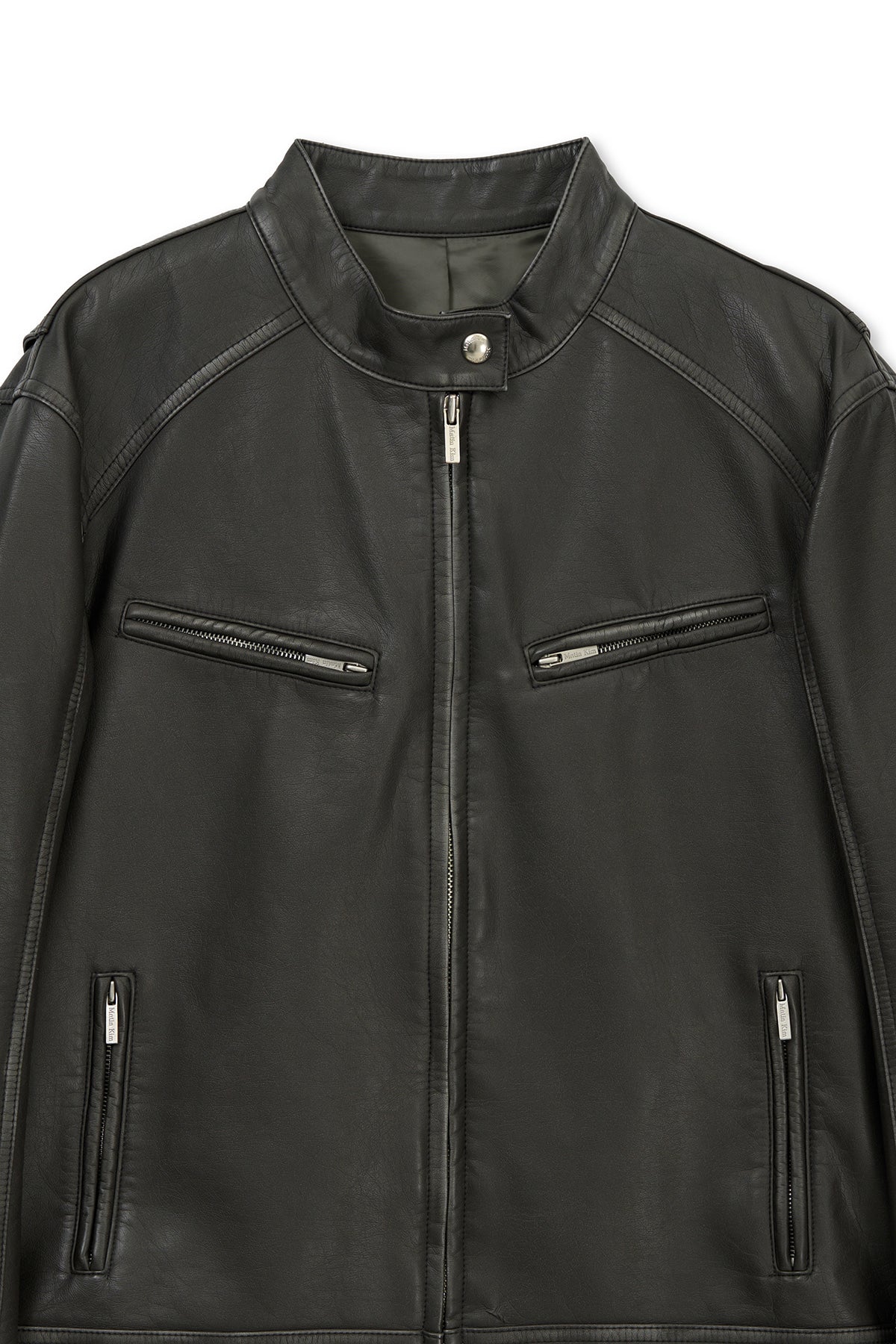 matinkim WASHED FAUX LEATHER RACER JUMPER IN CHARCOAL