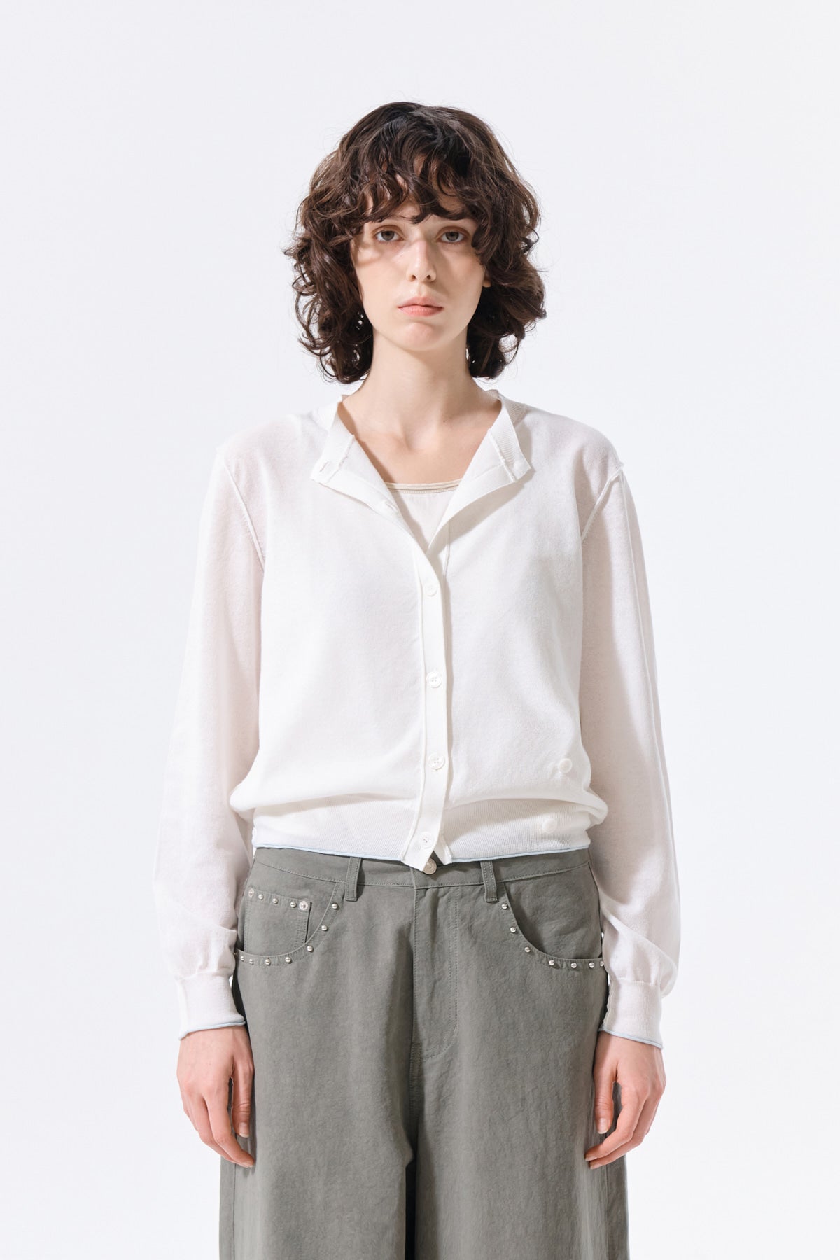 matinkim BACK LOGO SHEER CARDIGAN FOR WOMEN IN WHITE