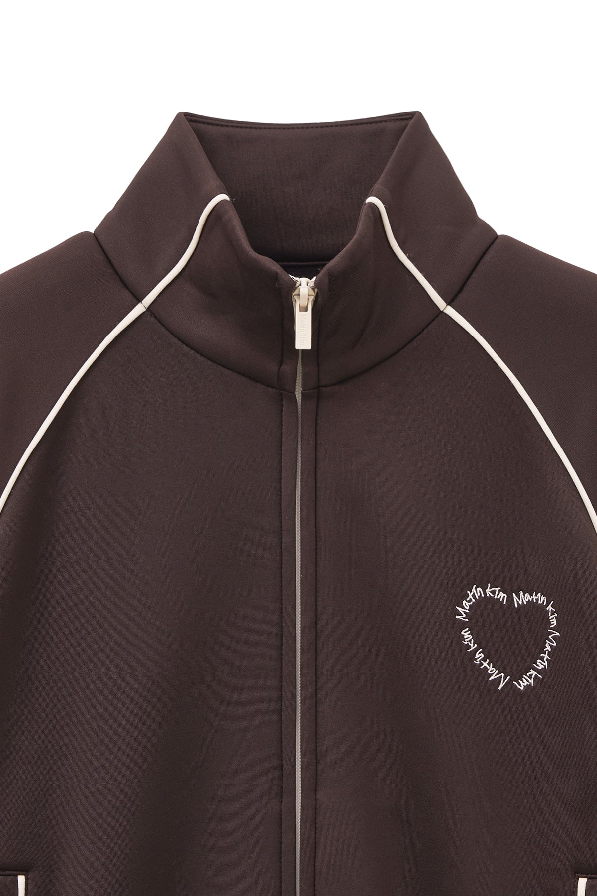 matinkim HEART LOGO TRACK JUMPER IN BROWN