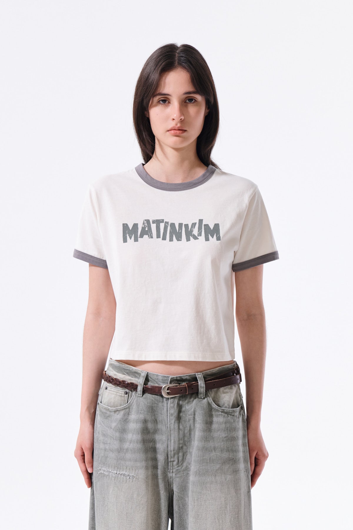 matinkim MATIN LOGO RINGER CROP TOP IN CREAM
