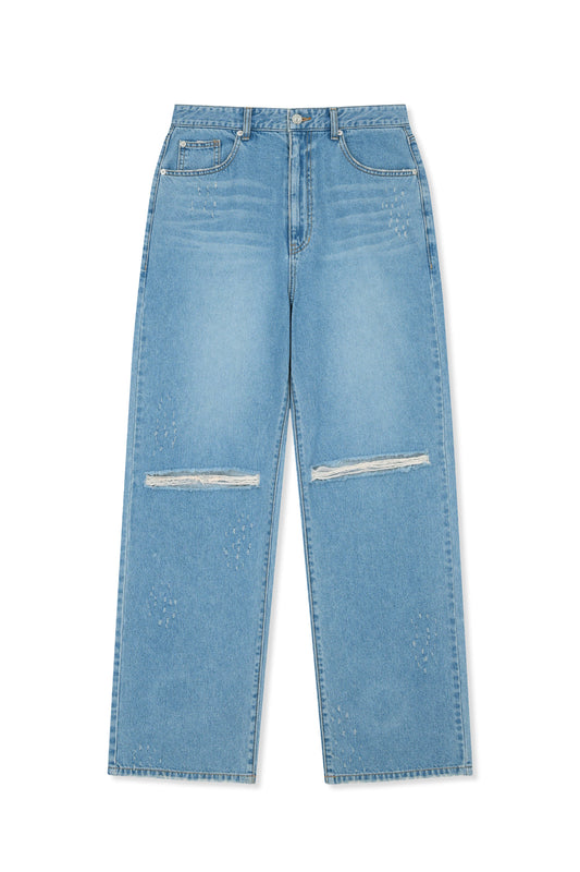 matinkim DISTRESSED DENIM PANTS FOR MEN IN BLUE