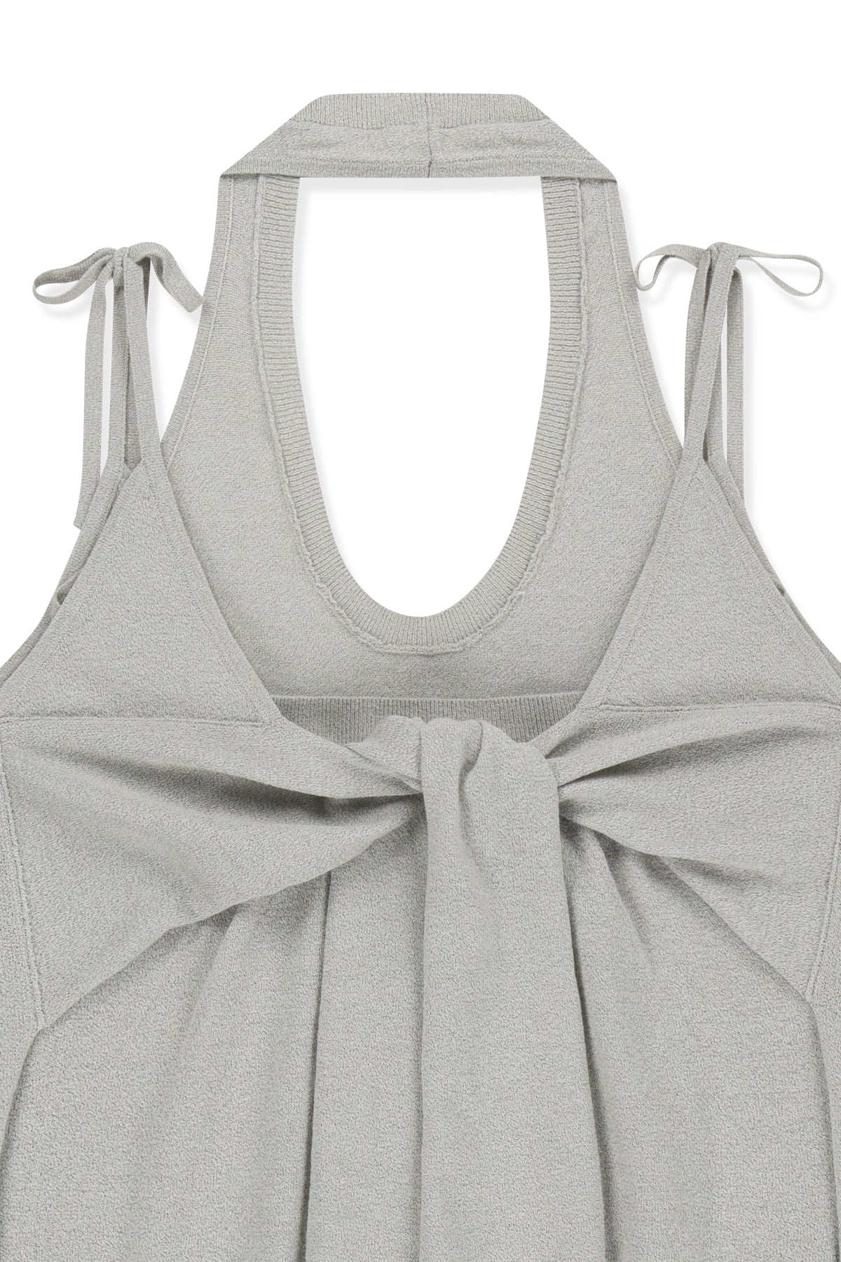 matinkim LAYERED TIE HALTER NECK KNIT TOP IN LIGHT GREY