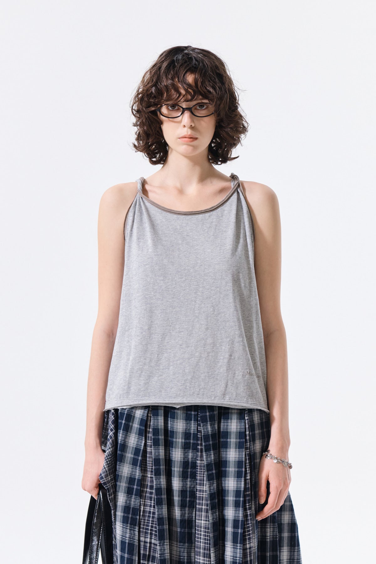 matinkim TWIST SHOULDER SLEEVELESS TOP IN GREY