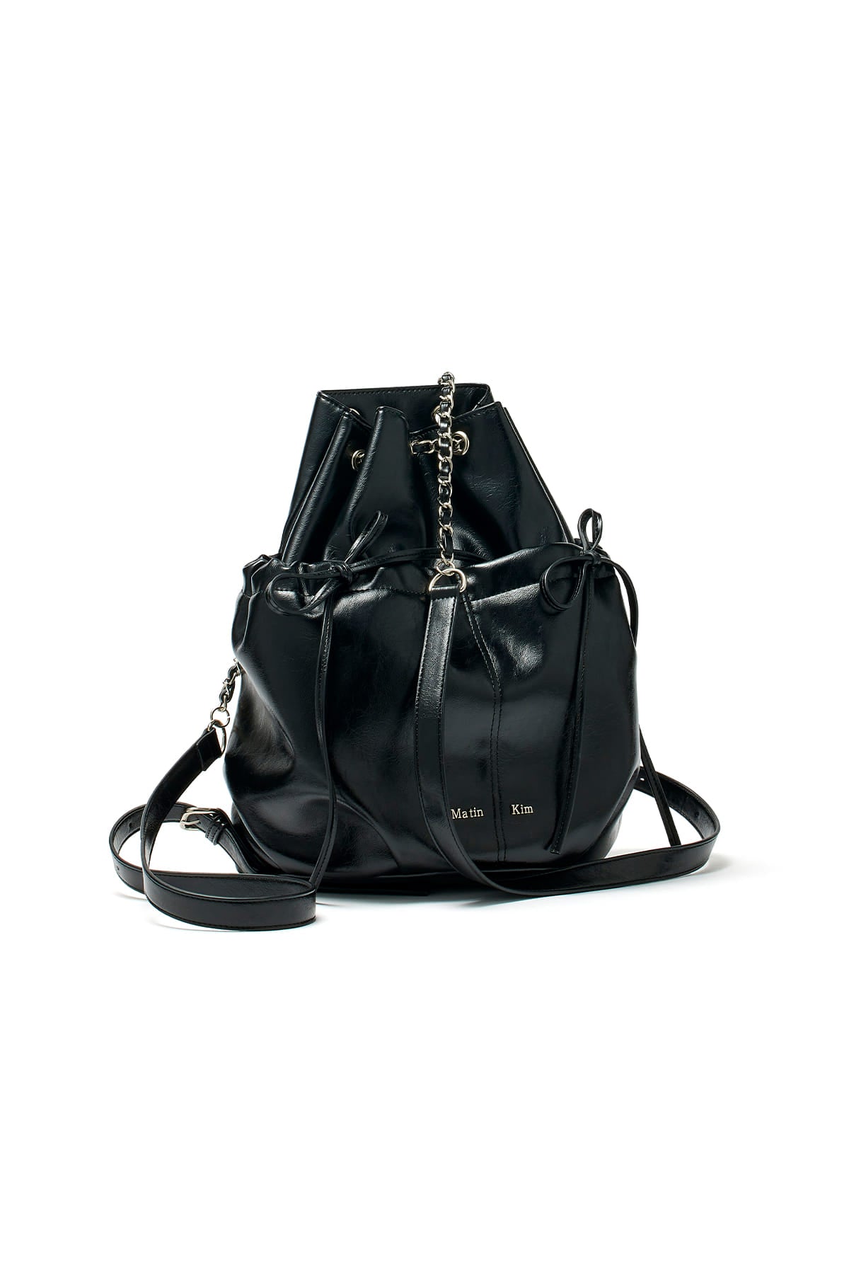 matinkim DRAW STRING RIBBON BACK PACK IN BLACK