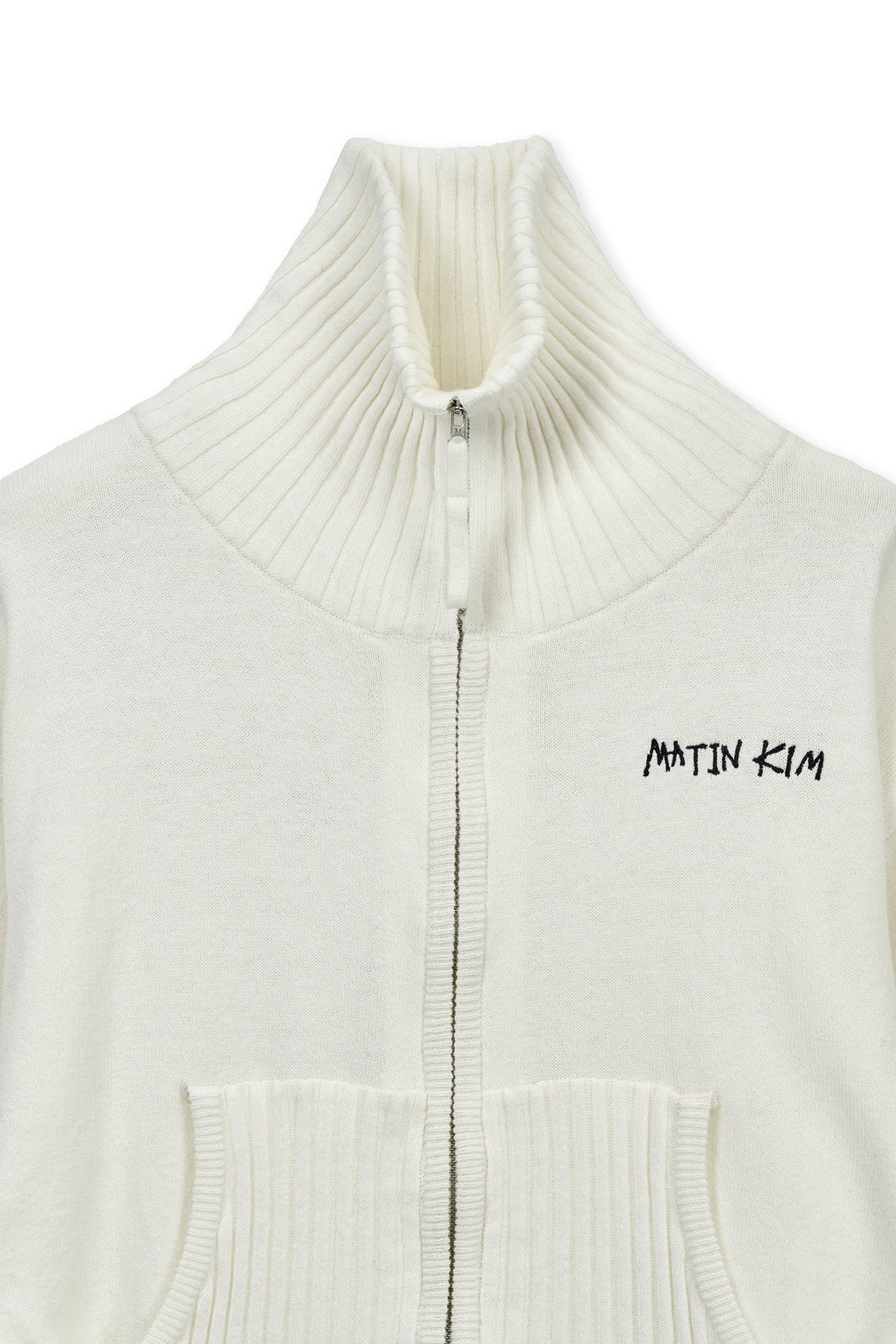 matinkim HIGH NECK EMBROIDERED LOGO ZIP UP FOR WOMEN IN IVORY