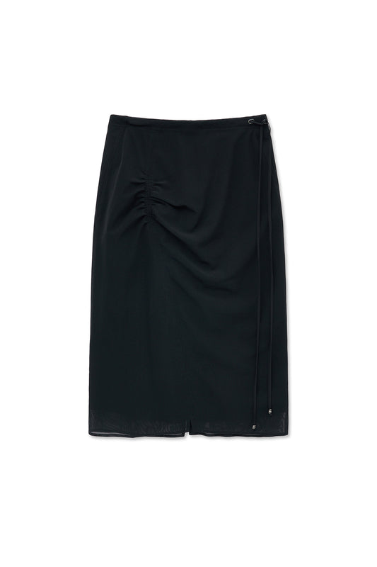 matinkim LAYERED STRING MIDI SKIRT IN BLACK