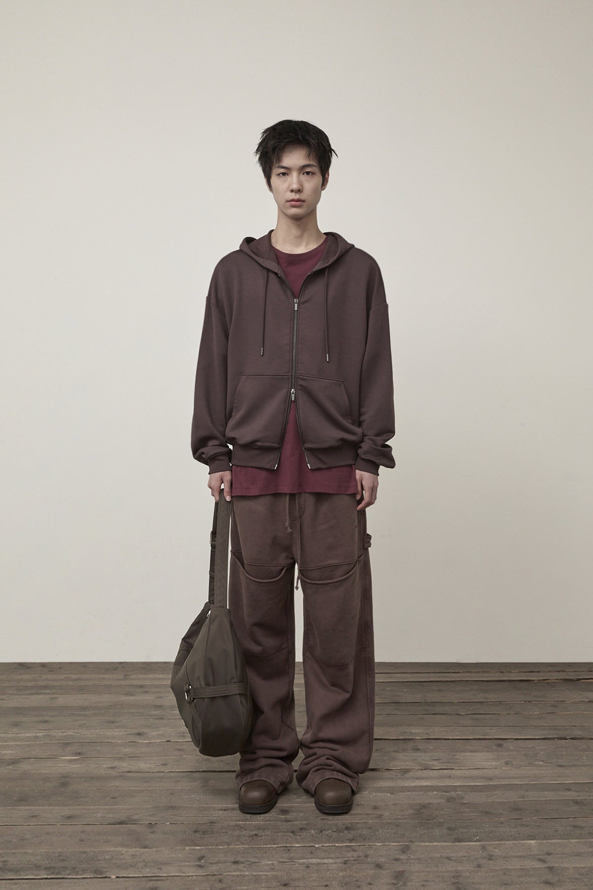 matinkim BACK LOGO GLITTER HOODY ZIP UP FOR MEN IN BROWN