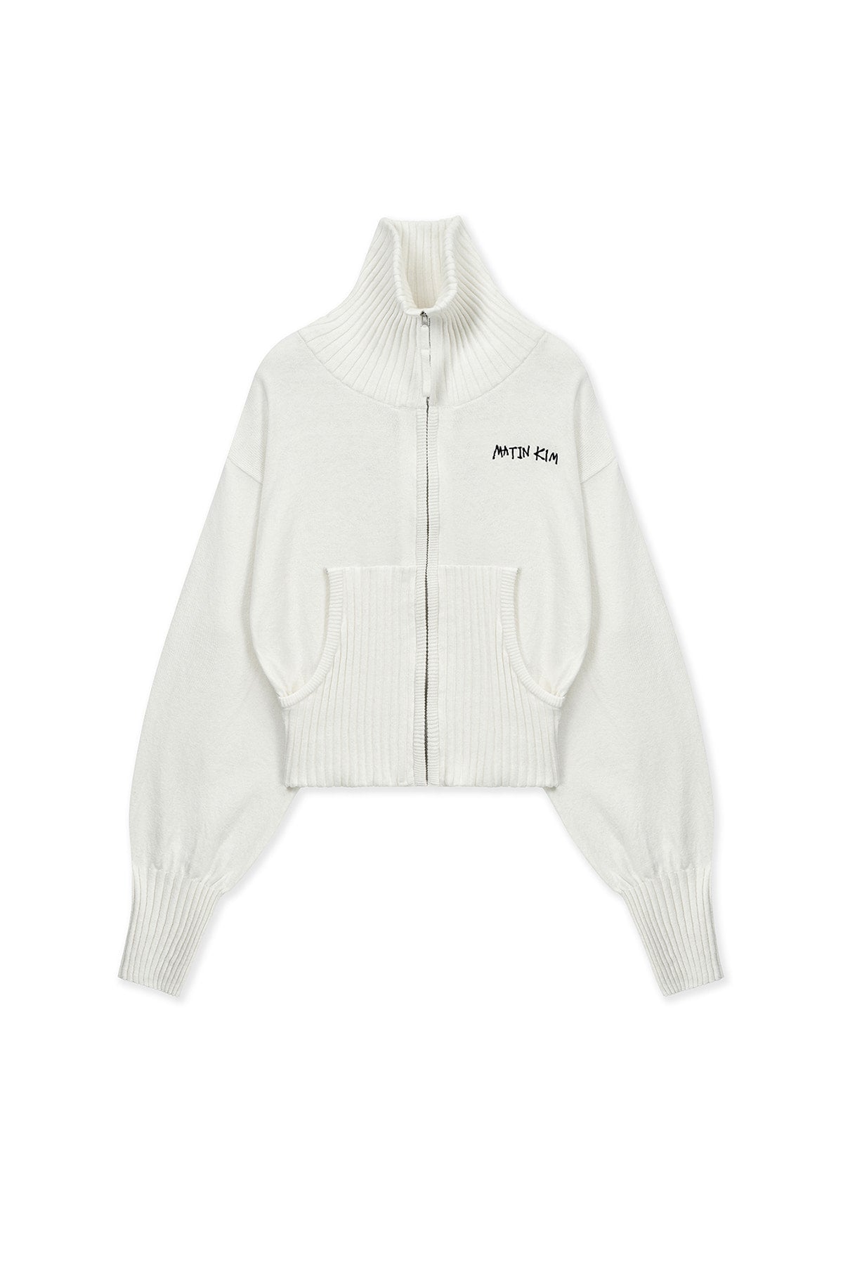 matinkim HIGH NECK EMBROIDERED LOGO ZIP UP FOR WOMEN IN IVORY