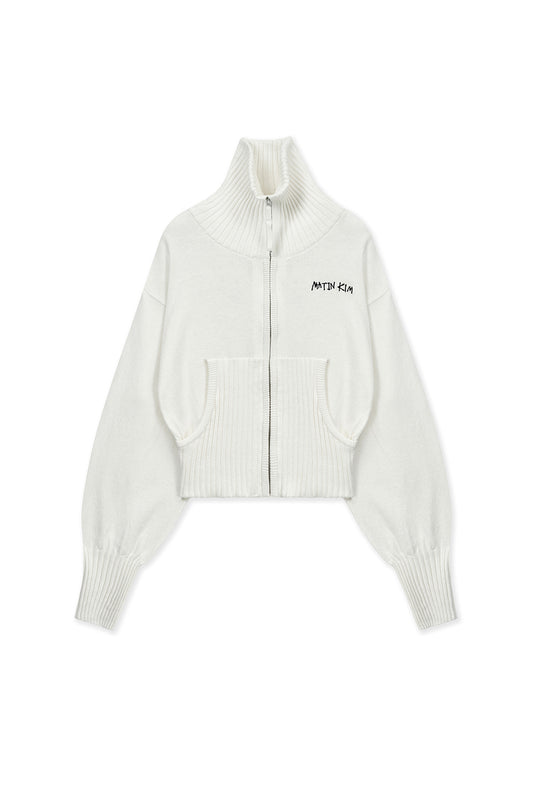 matinkim HIGH NECK EMBROIDERED LOGO ZIP UP FOR WOMEN IN IVORY