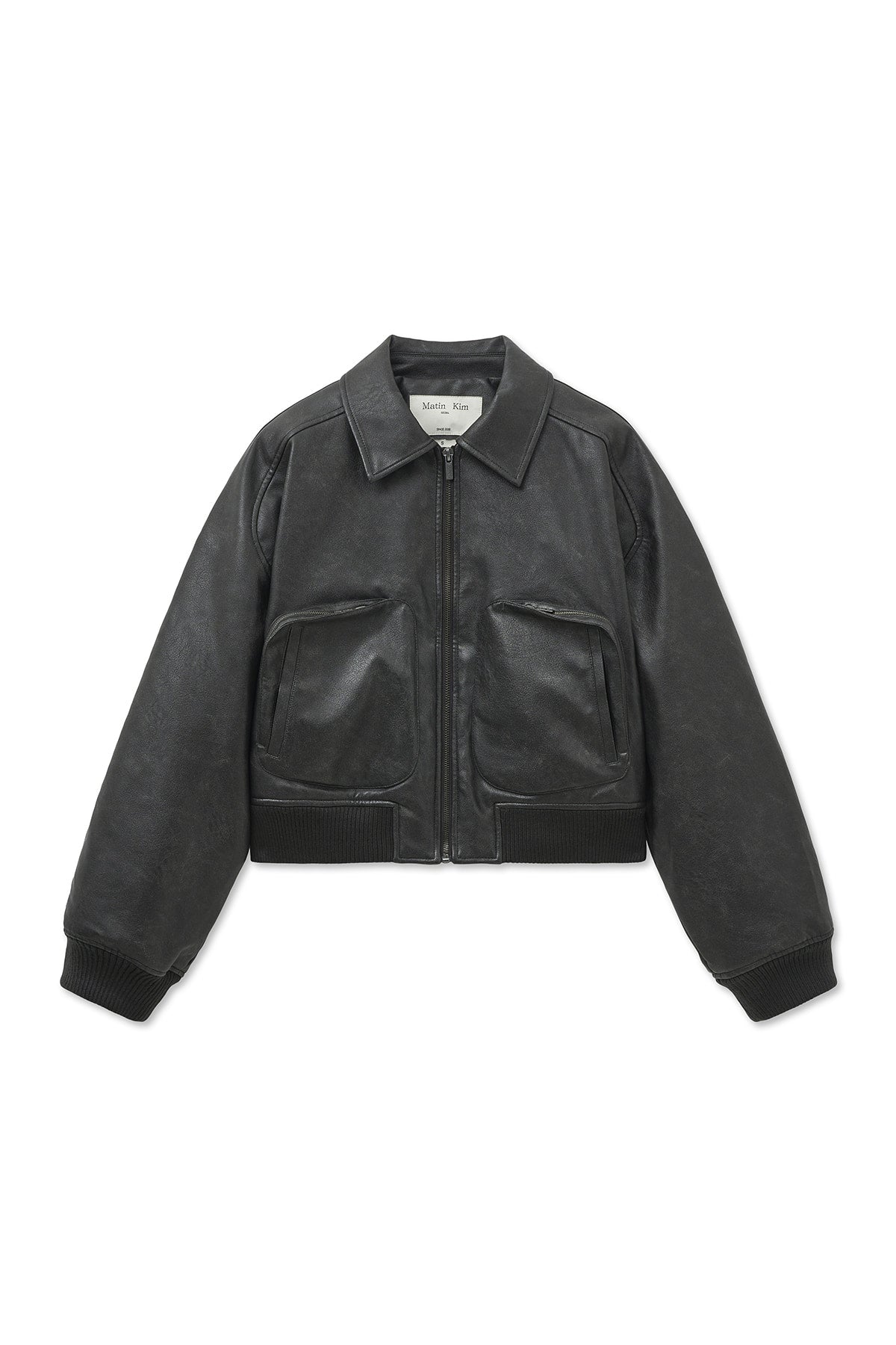 matinkim FAUX LEATHER OUT POCKET JUMPER IN CHARCOAL
