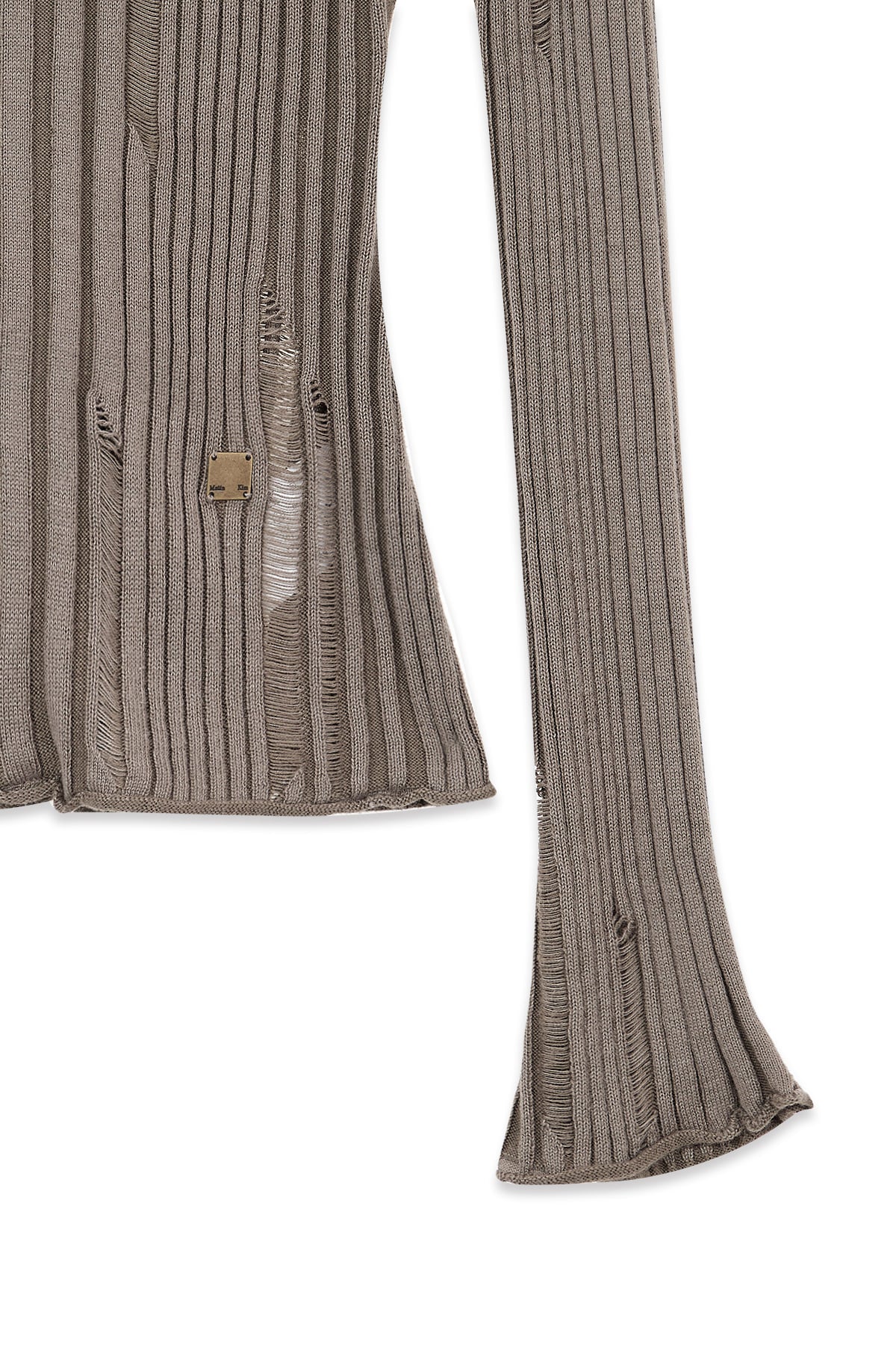 matinkim LOGO POINT DAMAGE SLIM HOODY CARDIGAN IN KHAKI BROWN