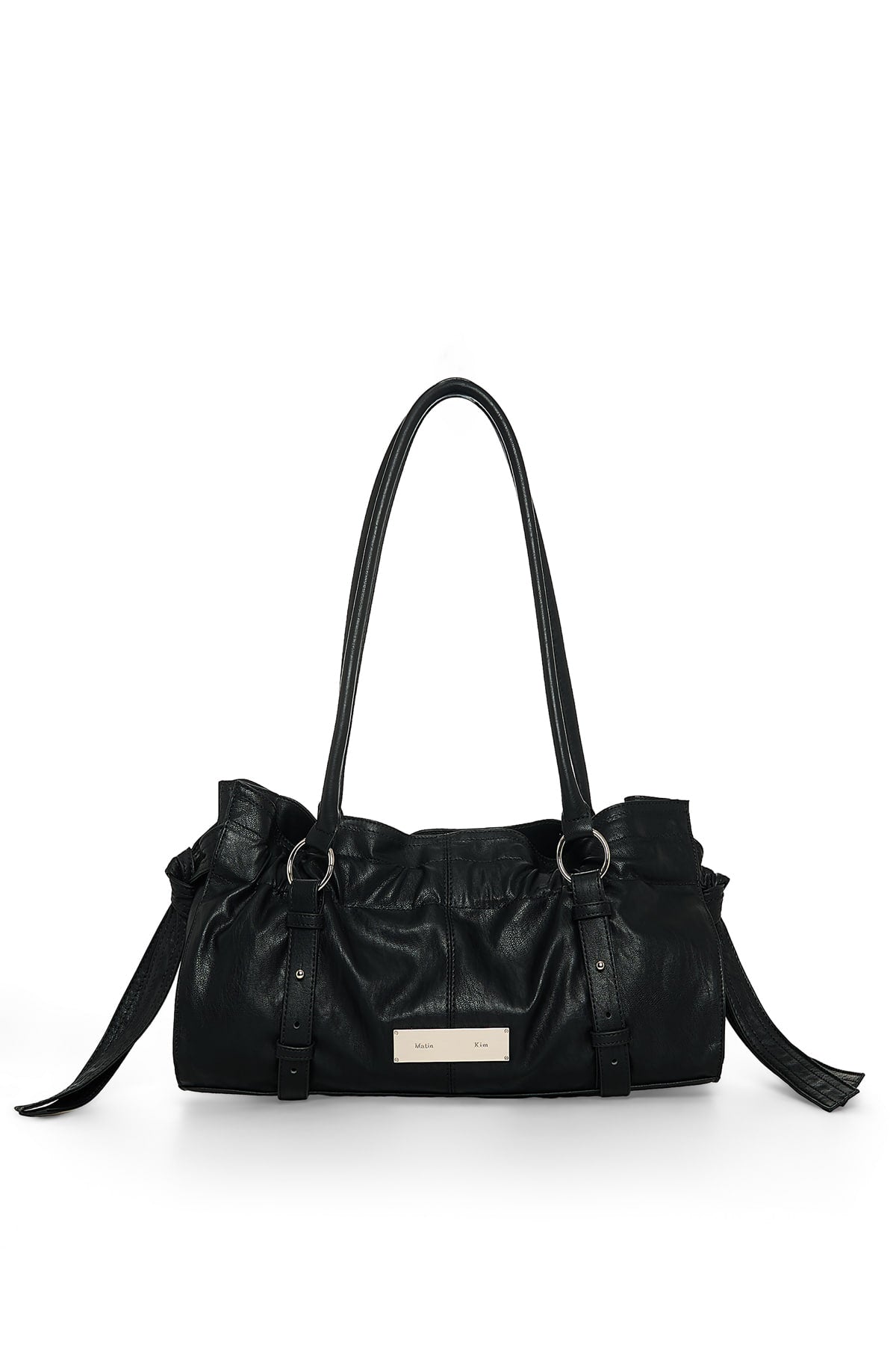 matinkim SHIRRING TIE BUCKLE SHOULDER BAG IN BLACK