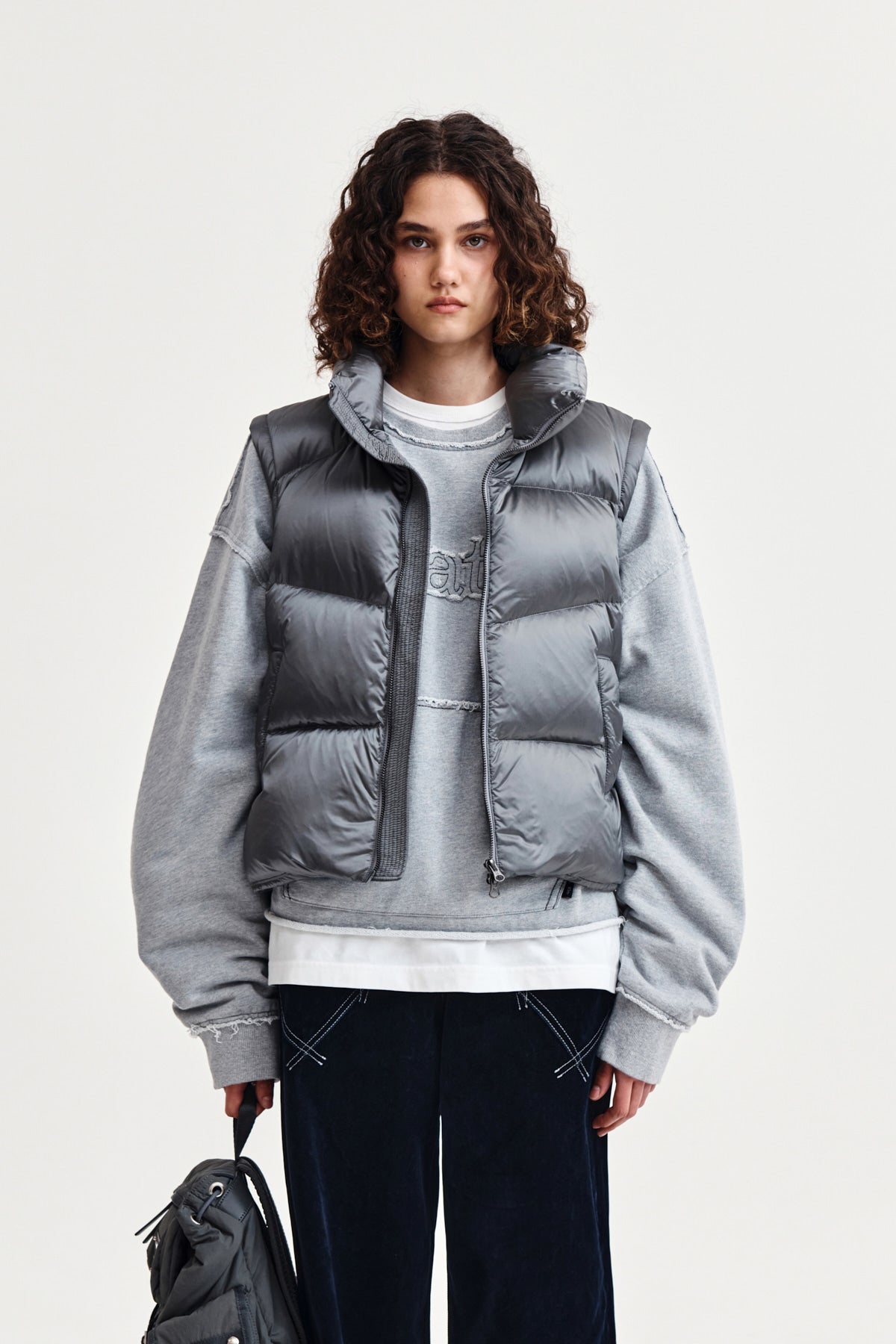 matinkim UNBALANCE QUILTED DOWN VEST FOR WOMEN IN GREY