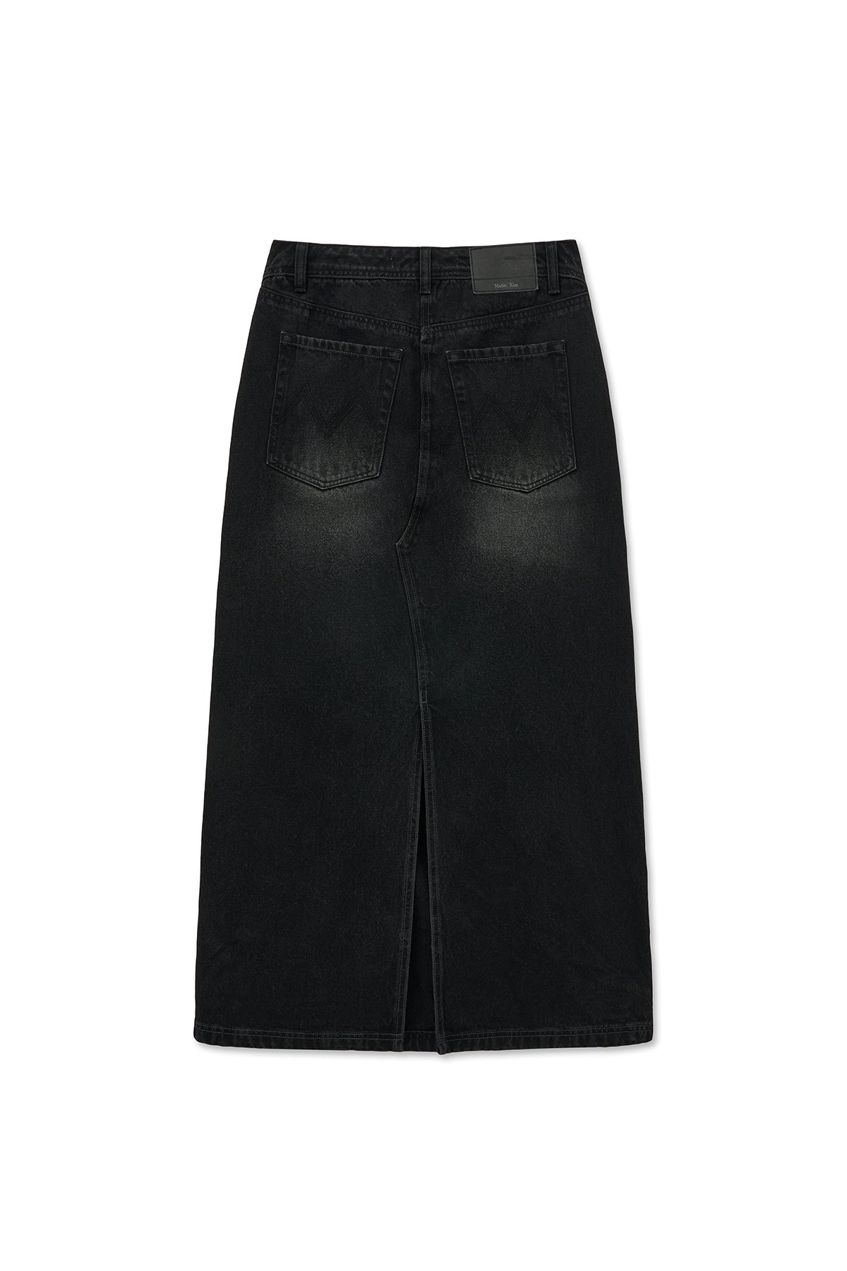 matinkim DAMAGE POINT LONG DENIM SKIRT IN BLACK