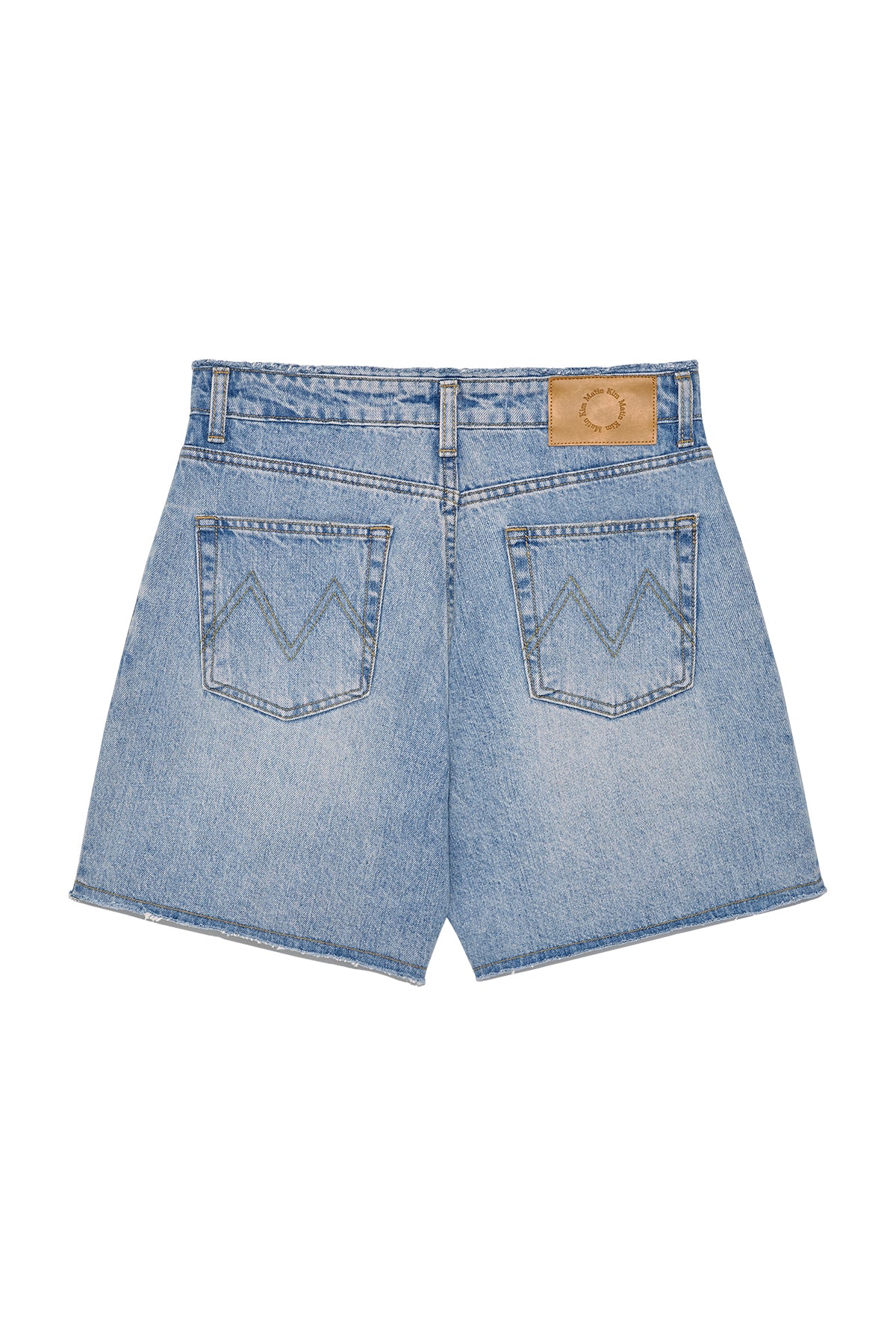 matinkim CUT LINE POINT DENIM SHORTS IN BLUE