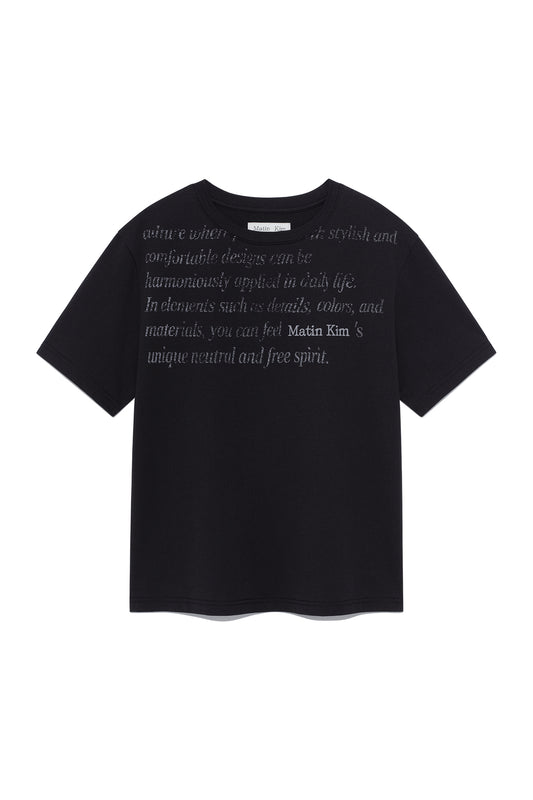 matinkim LOGO POINT LETTERING GRAPHIC TOP IN BLACK