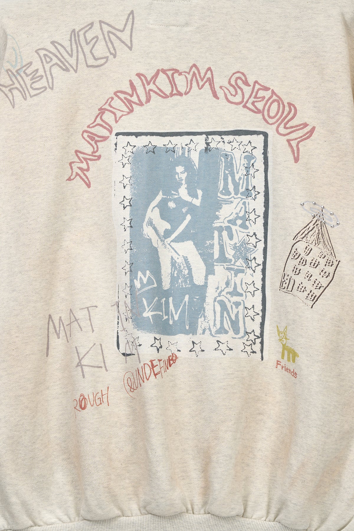 matinkim VINTAGE WASHED GRAFFITI HOODY ZIP UP IN BEIGE