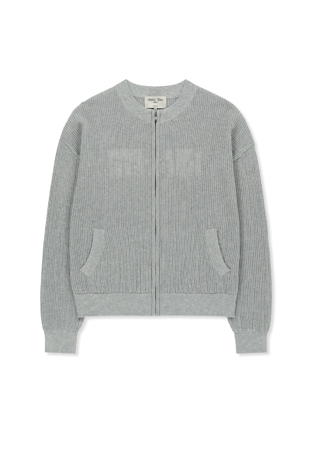 matinkim BACK LOGO JACQUARD MESH KNIT ZIP UP IN LIGHT GREY