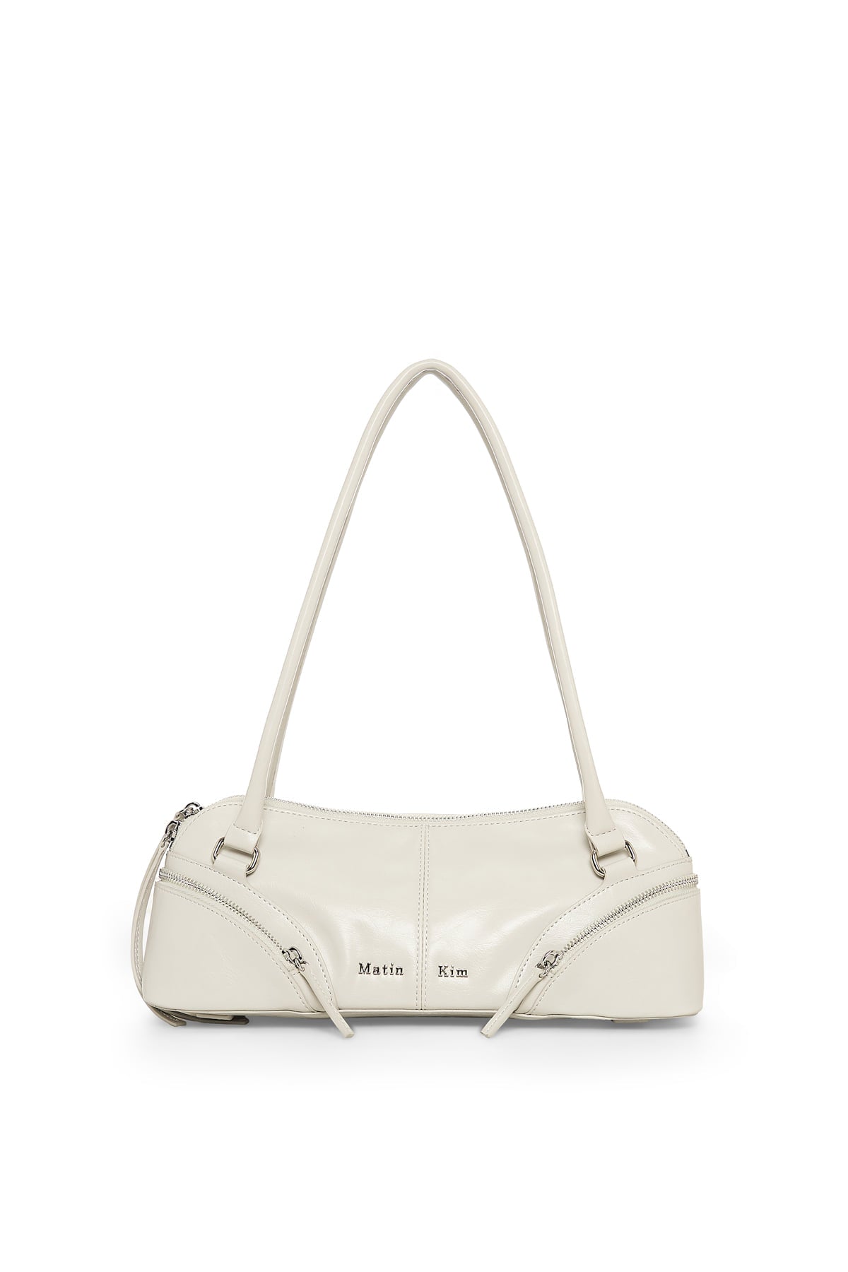 matinkim CURVE ZIP BAGUETTE BAG IN LIGHT GREY