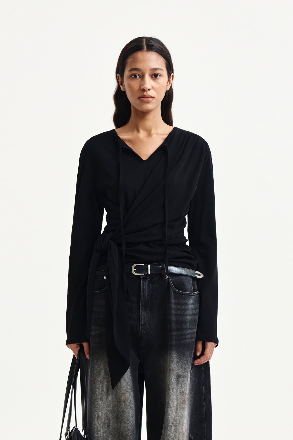 matinkim TIED DRAPERY TOP IN BLACK