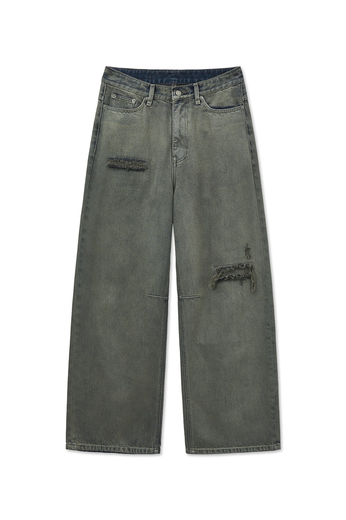 matinkim BACK LOGO WIDE DENIM PANTS IN SMOKE BLUE