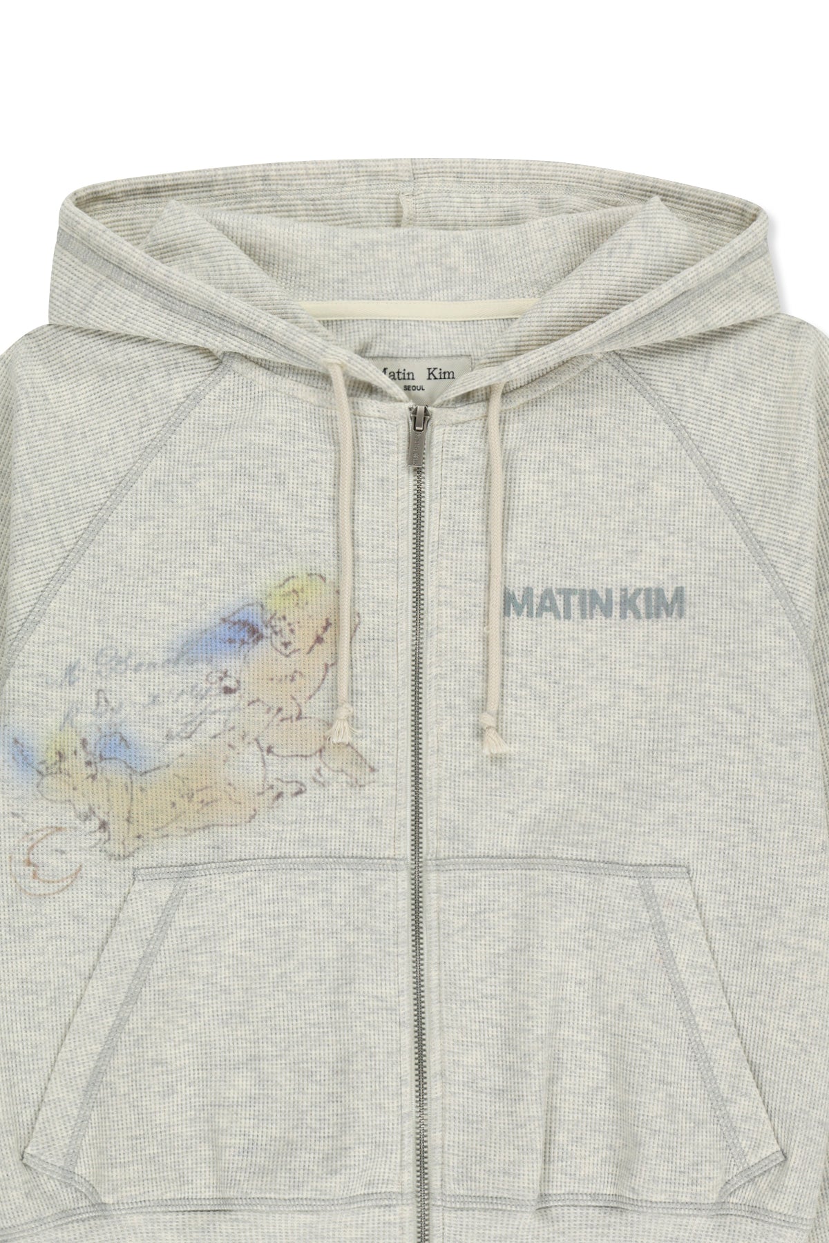 matinkim SKETCH GRAFFITI WAFFLE HOODY ZIP UP IN LIGHT BEIGE