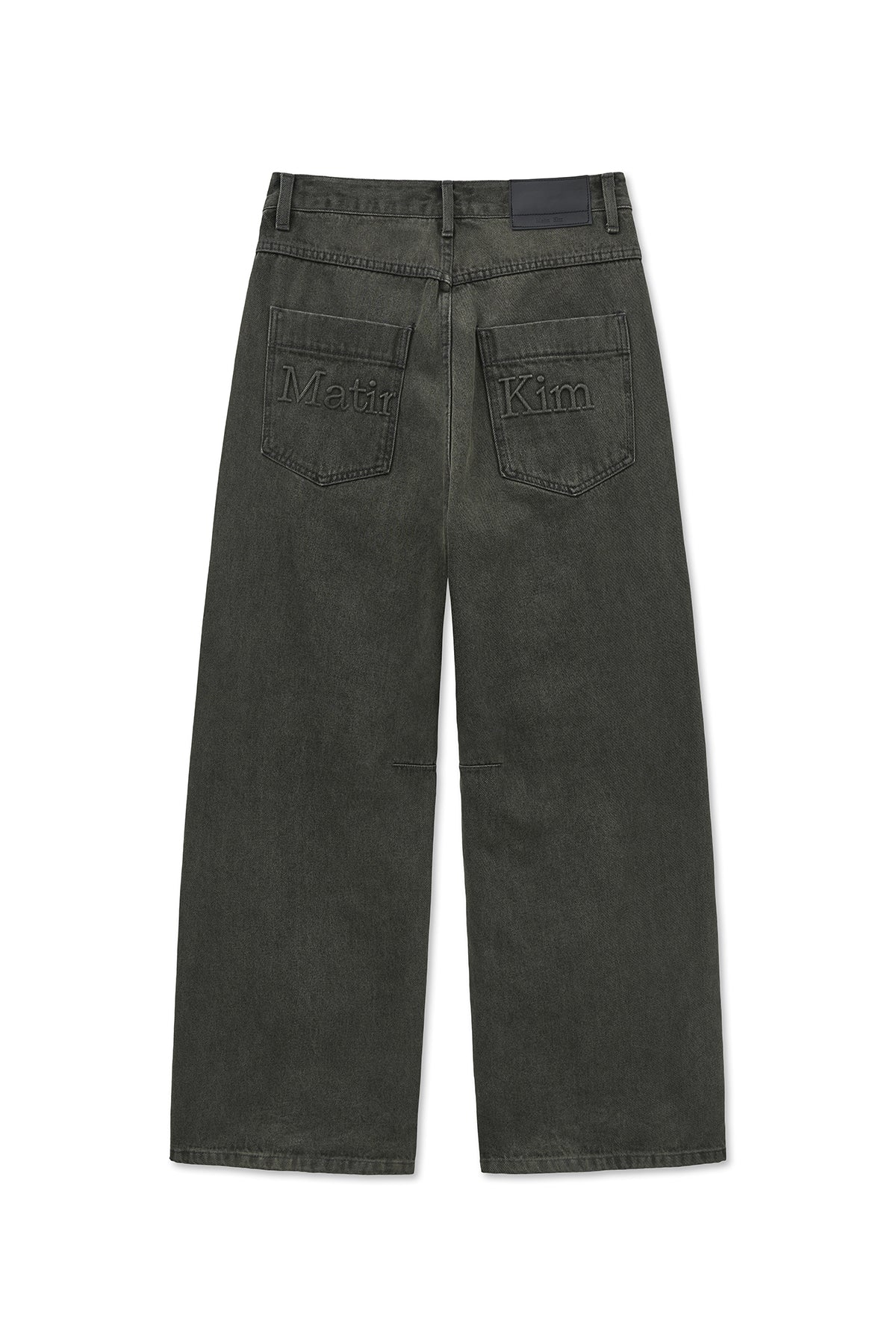 matinkim BACK LOGO WIDE DENIM PANTS IN CHARCOAL