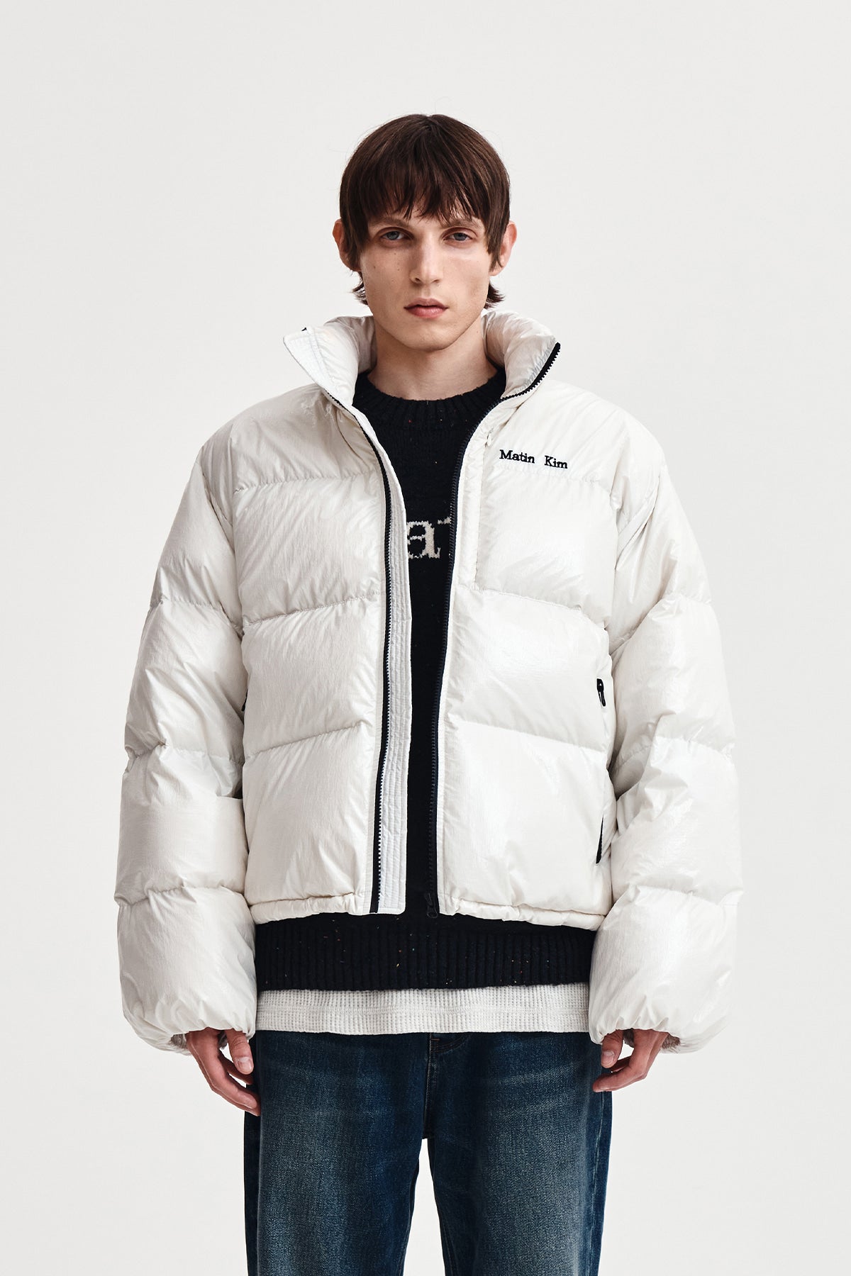 matinkim SMALL LOGO VOLUME DOWN JUMPER FOR MEN IN IVORY