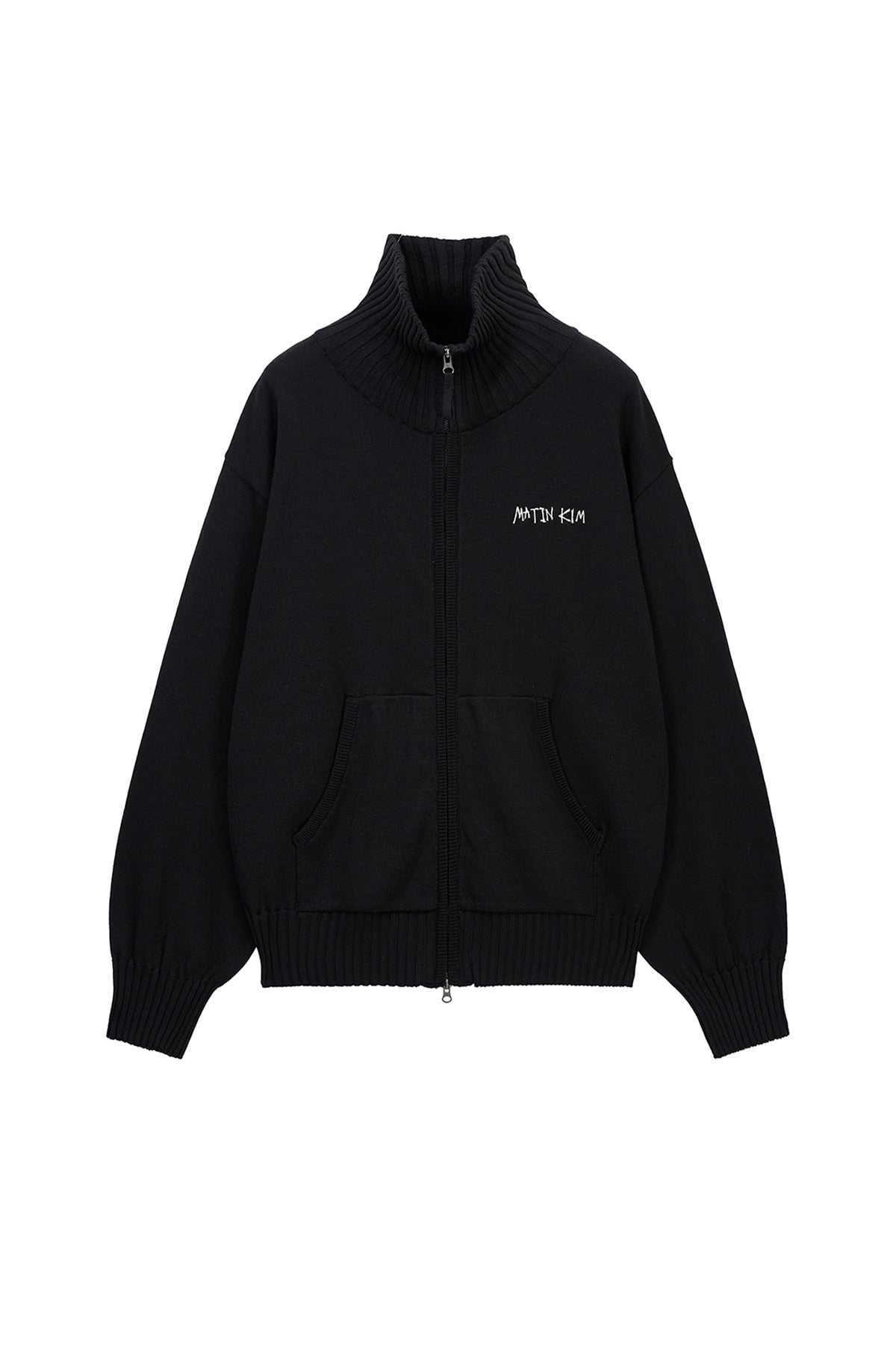 matinkim HIGH NECK EMBROIDERED LOGO ZIP UP FOR MEN IN BLACK