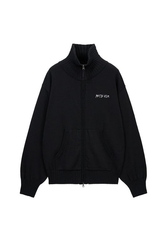 matinkim HIGH NECK EMBROIDERED LOGO ZIP UP FOR MEN IN BLACK