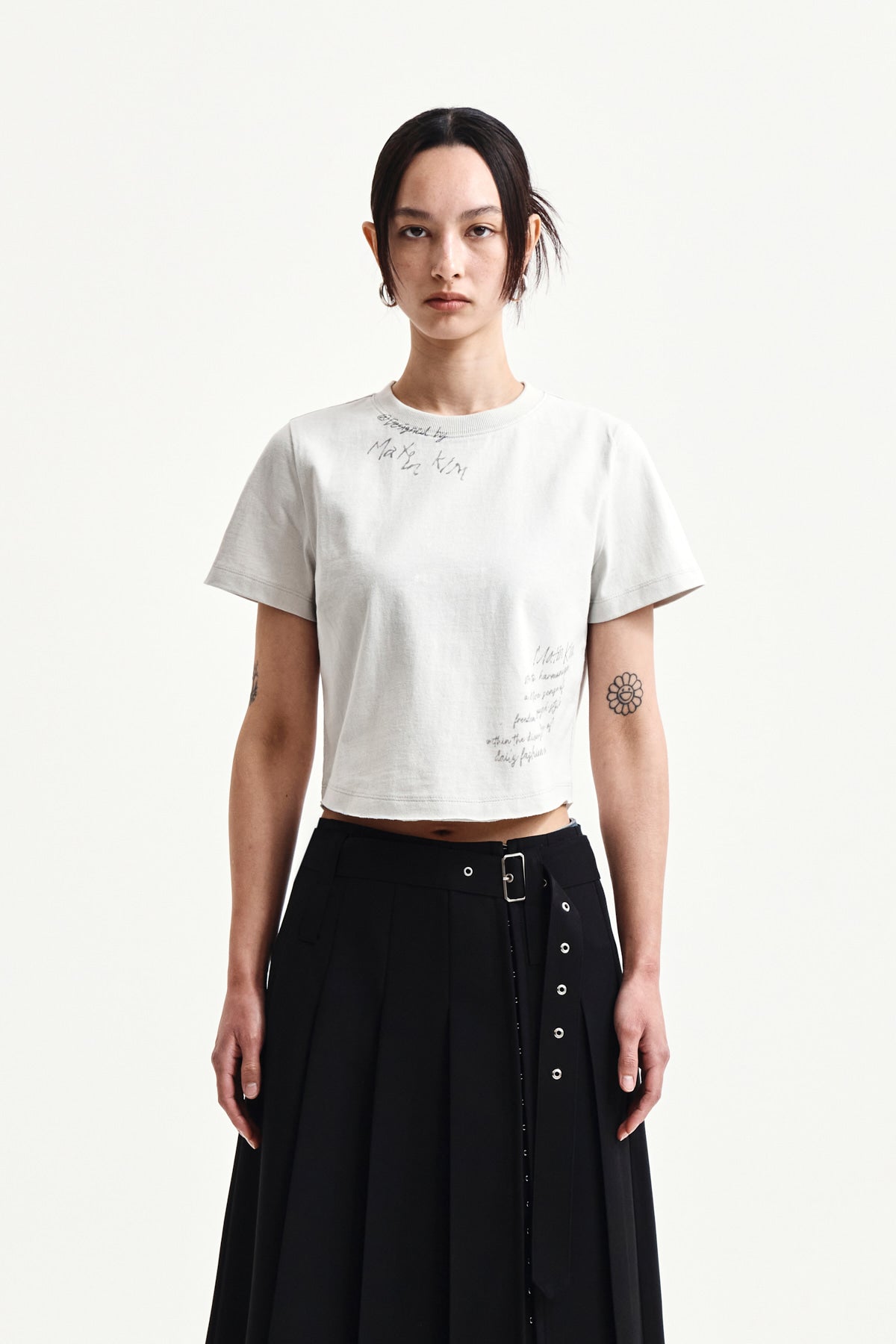 matinkim GRAFFITI ROUND HEM CROP TOP IN CREAM