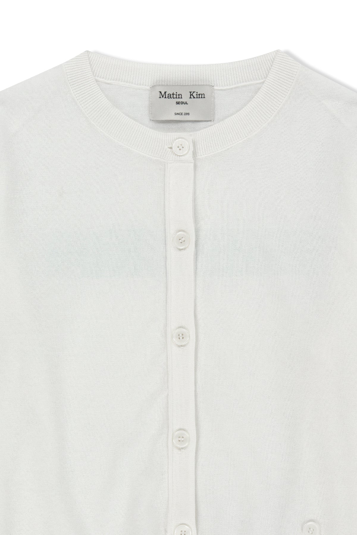matinkim BACK LOGO SHEER CARDIGAN FOR WOMEN IN WHITE