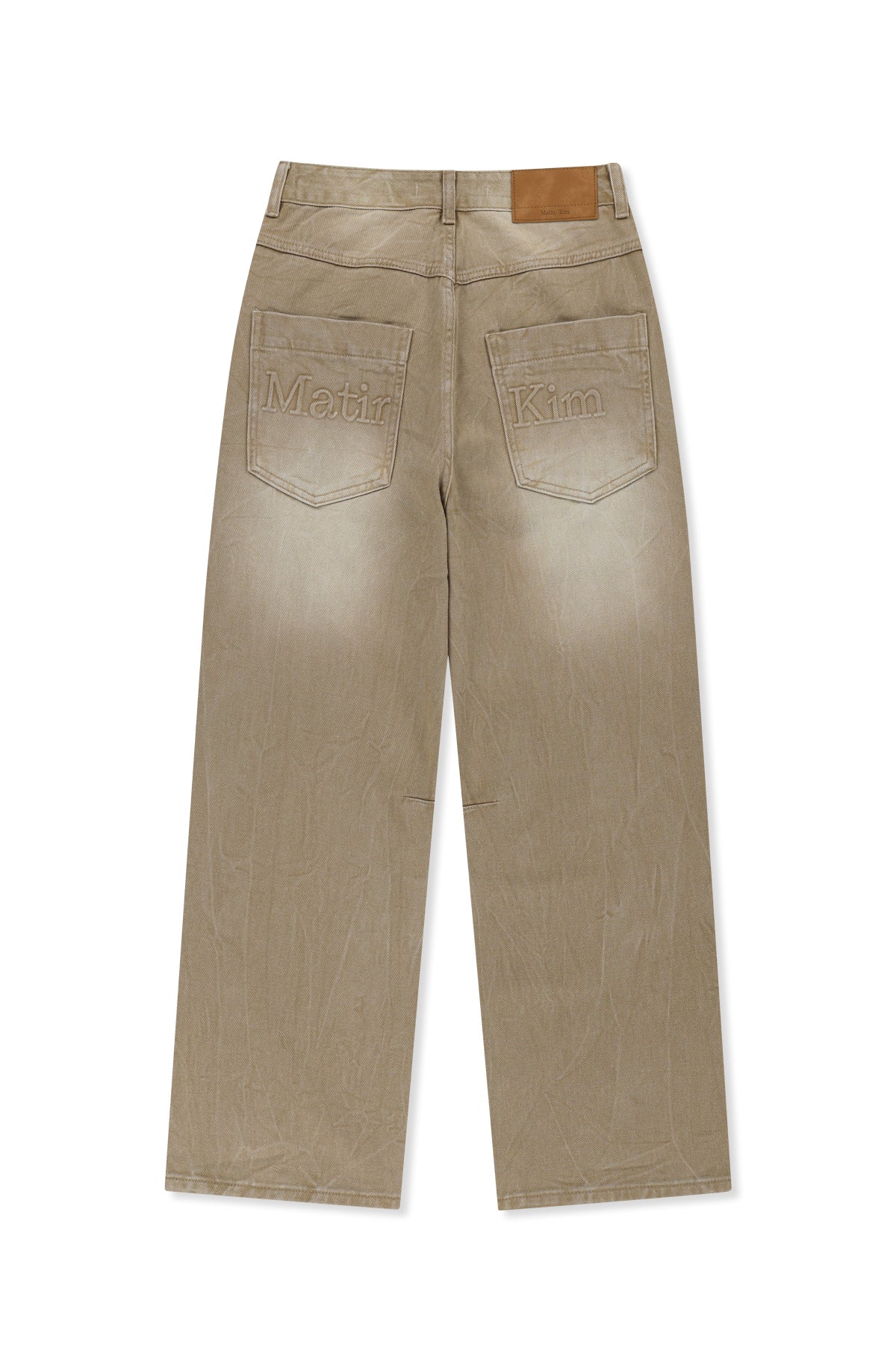matinkim BACK LOGO WASHED DENIM PANTS IN BEIGE