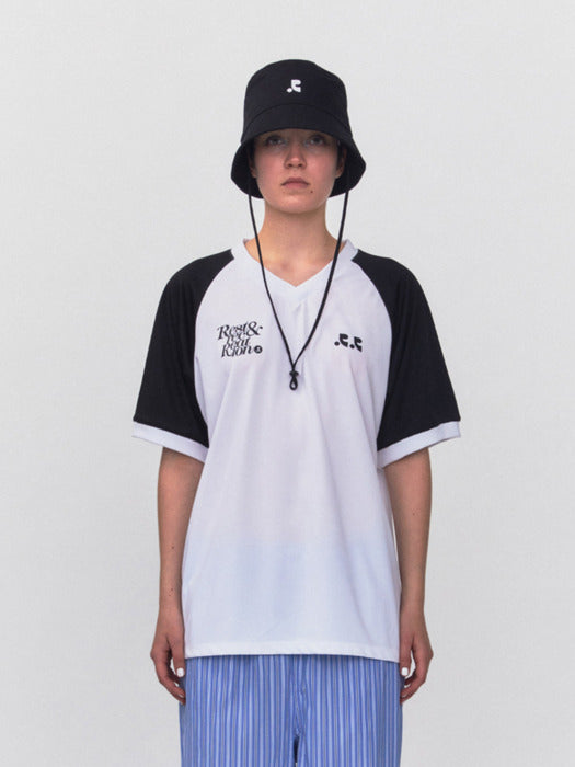 rest&recreation RR V-NECK JERSEY TOP - WHITE