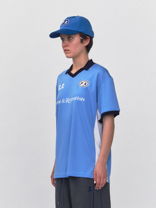 rest&recreation RR COLLAR JERSEY TOP - SKYBLUE