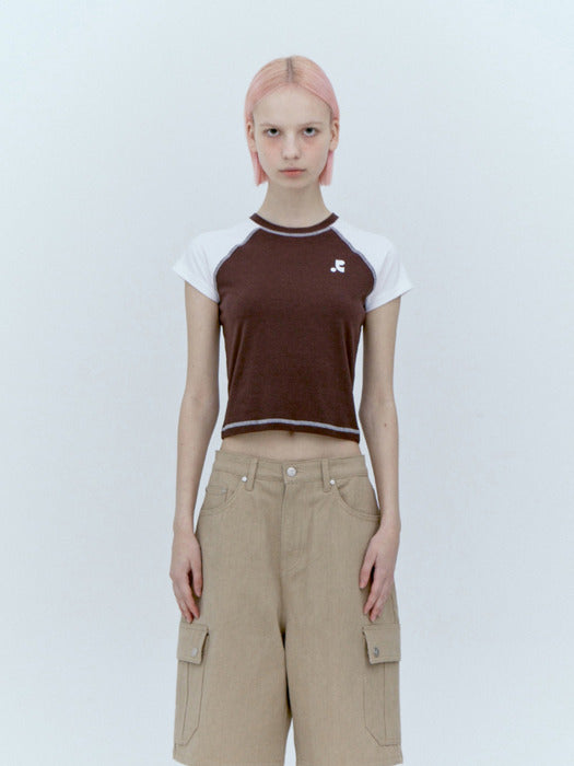 rest&recreation RAGLAN CROP TOP - BROWN
