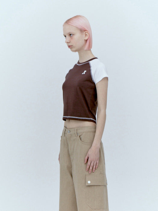 rest&recreation RAGLAN CROP TOP - BROWN