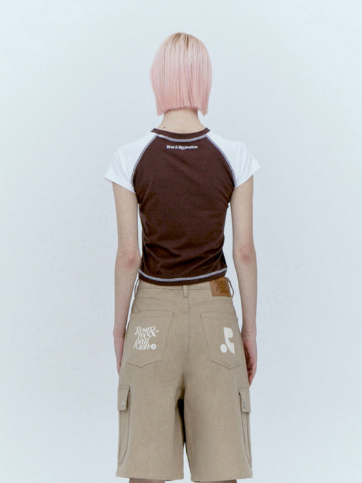 rest&recreation RAGLAN CROP TOP - BROWN