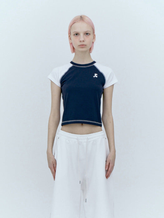 rest&recreation RAGLAN CROP TOP - NAVY