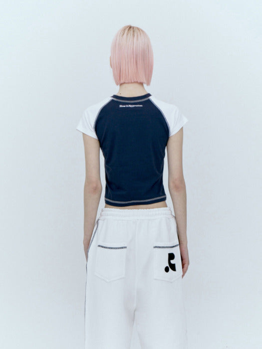 rest&recreation RAGLAN CROP TOP - NAVY