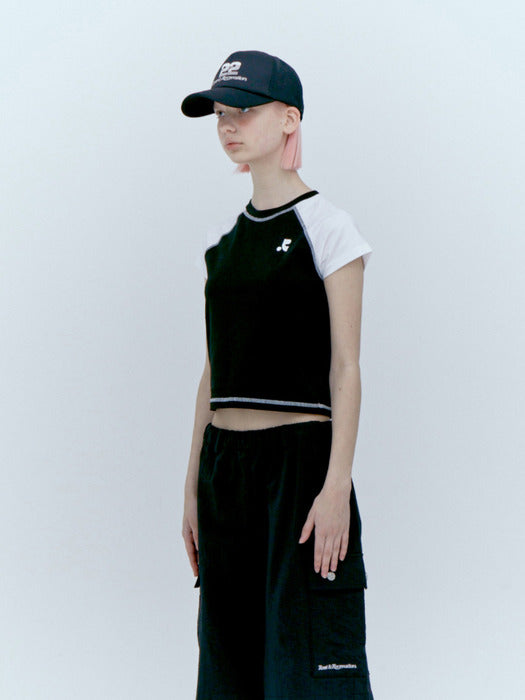 rest&recreation RAGLAN CROP TOP - BLACK