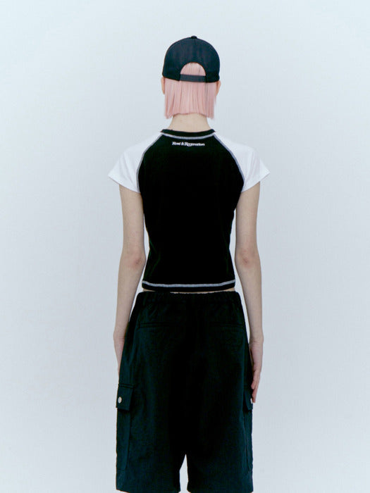 rest&recreation RAGLAN CROP TOP - BLACK